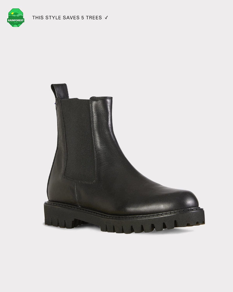 black leather lug sole boots